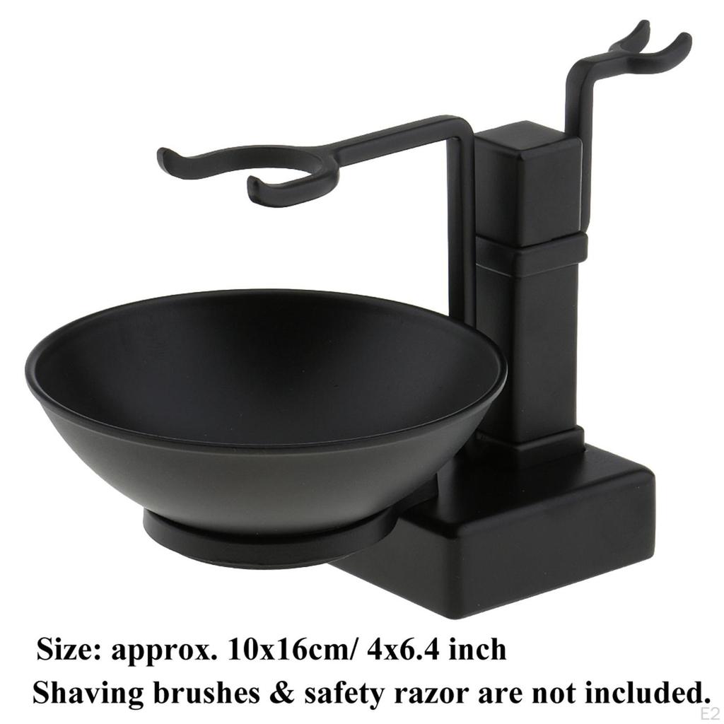 Mens Durable Alloy Shaving Brush Bowl Stand Set Shave Mug and Cup Rack Holder Shelf Black