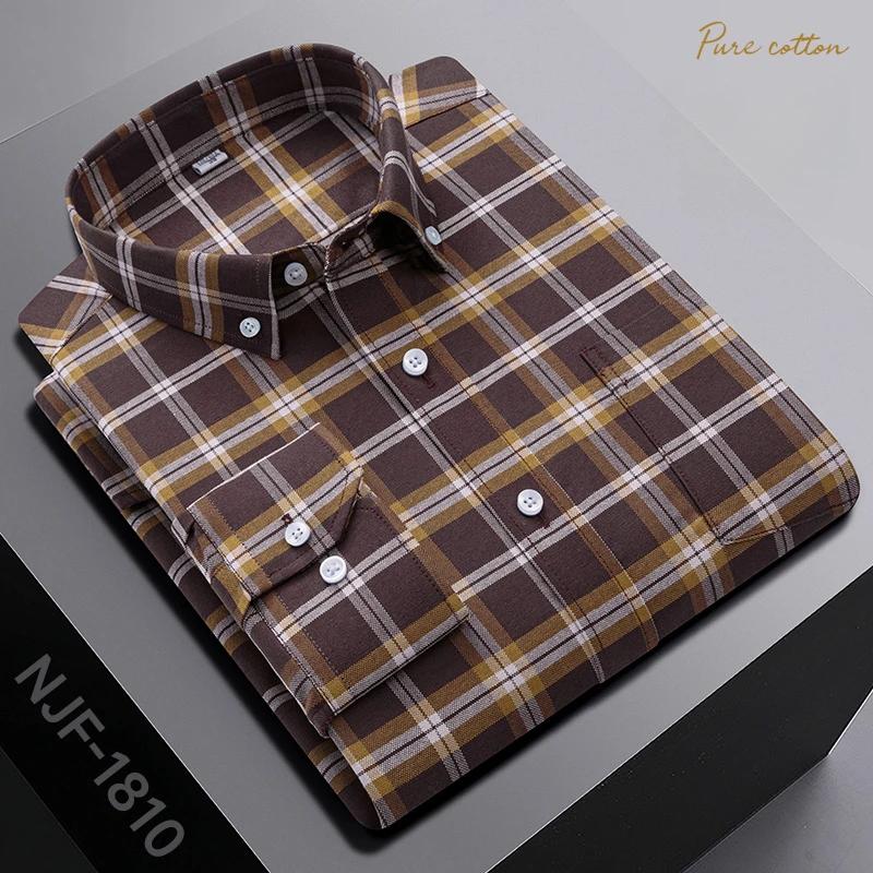 

New In Shirt Ovresize Long-sleeve 100%cotton Shirts for Men Slim Fit Formal Plain Shirt Plaid Casual Tops Designer Black Clothes 38
