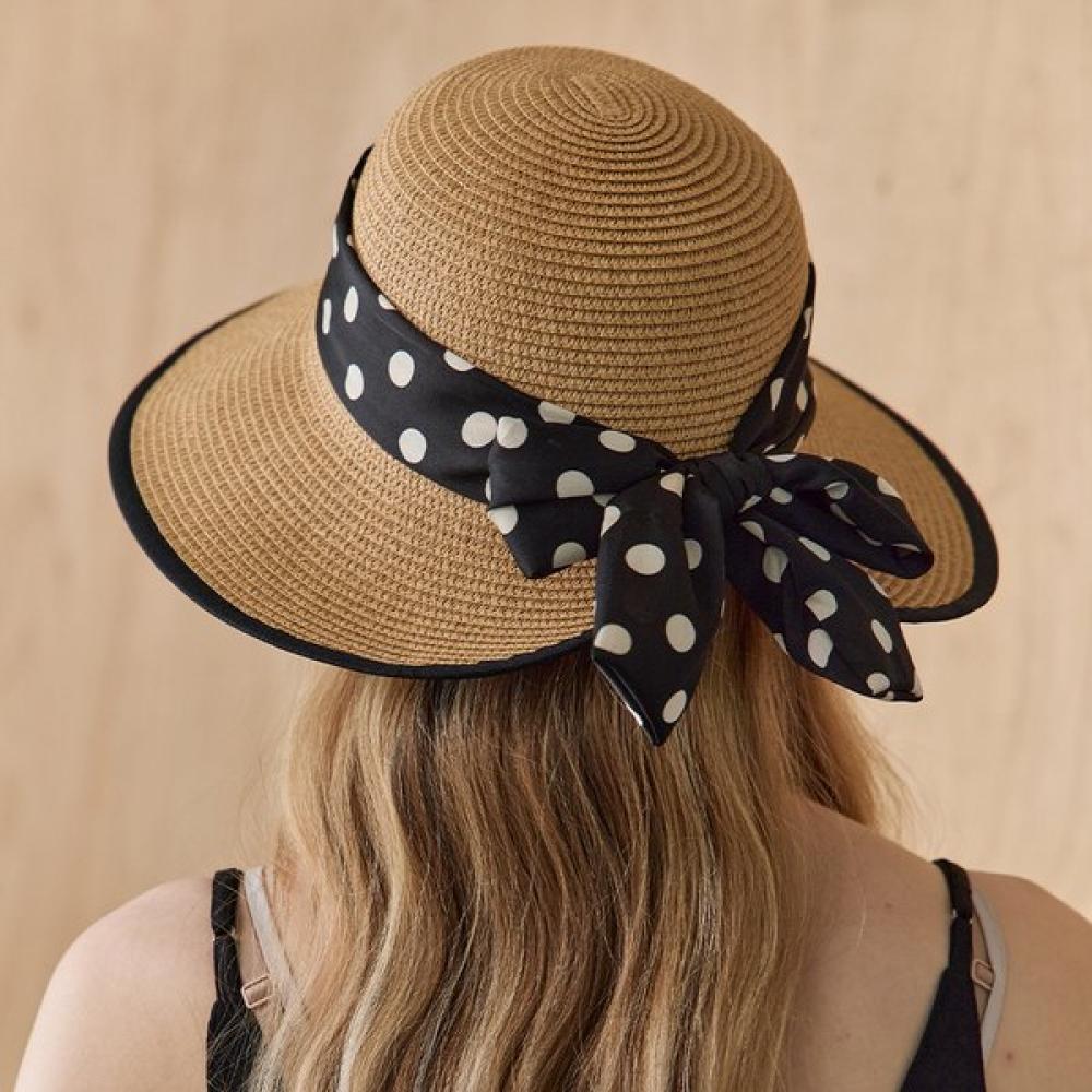 Maxza Dot Ribbon Raffia Bucket Hat Ze07am001na