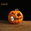 Halloween Pumpkin Eating Skull Figurine with Lights Spooky Light-up Pumpkin Head Resin Statue Sculpture Home Office Desktop Decoration Ornament