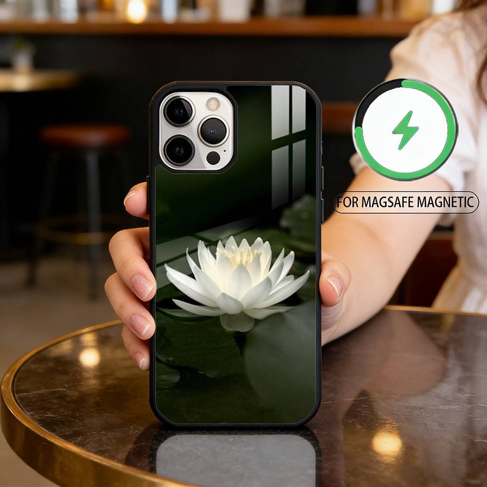 

Emerald White Lotus Phone Case For iPhone17,16,15,14,13,12,11 Plus,Pro Max Magnetic For Magsafe Wireless Charging iPhone15