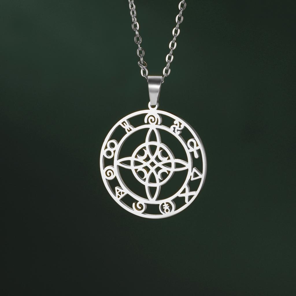 Moon Witch Knot Pendant Necklace for Women Men Stainless Steel Retro Hip Hop Jewelry Geometry Wedding Gift