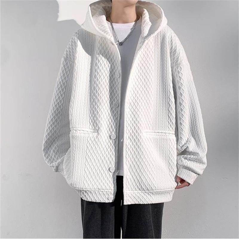 

2025 Весна свободные толстовки с капюшоном Мужская мода с капюшоном пальто однотонные повседневные однобортные куртки мужской кардиган с капюшоном больших размеров 4XL белый