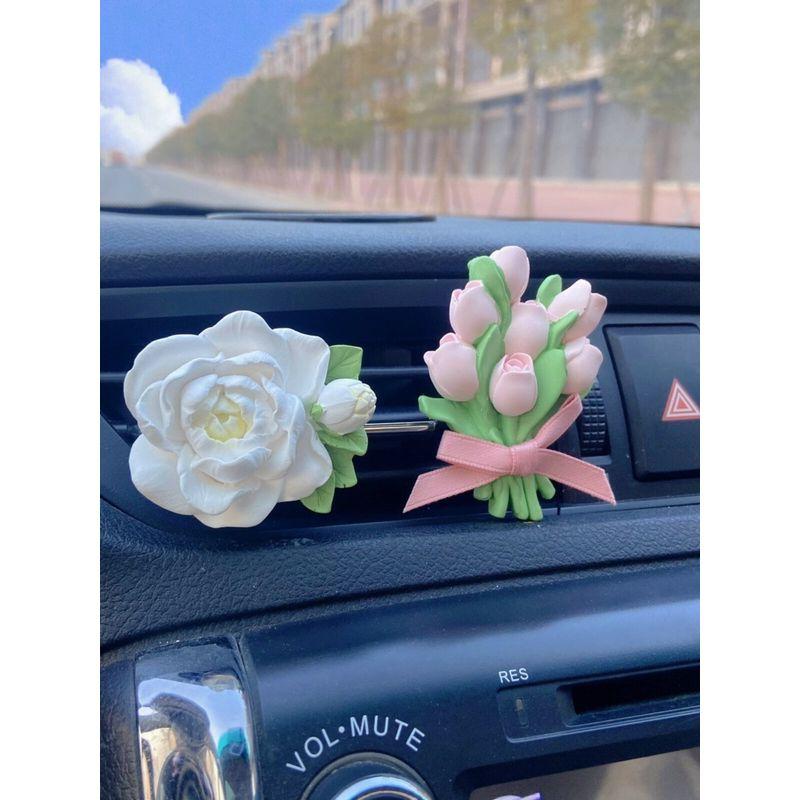 Ins Car Air Freshener Vent Decoration High-End Jasmine Aroma Diffuser Stone Tulip Car Perfume Popular for Women