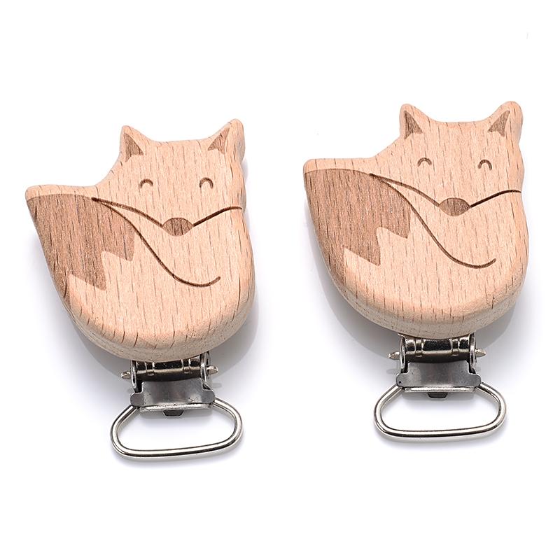 5Pcs/Lot 9 Style Fish Rabbit Butterfly Shape Beech Wooden Clips Metal Bracket for Baby Pacifier Clips Chain Holder Accessories