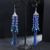 Retro trendy bohemian crystal fringed earrings 925 silver stud earrings temperament long women's personalized earrings