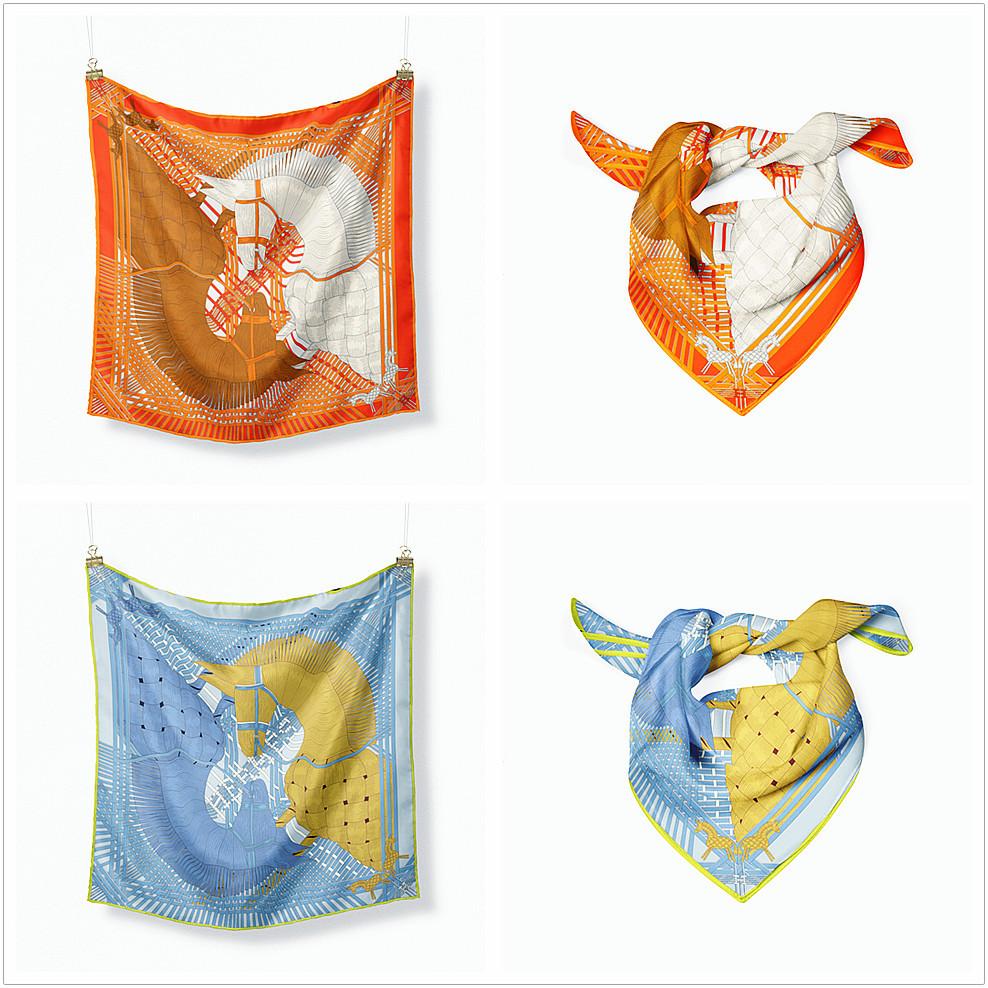 53X53CM Fashion Horse Print Manual Hand Square Scarves Female Elegant Small Neck Twist Bag Decorative Hijab Girls Hair Jewlery