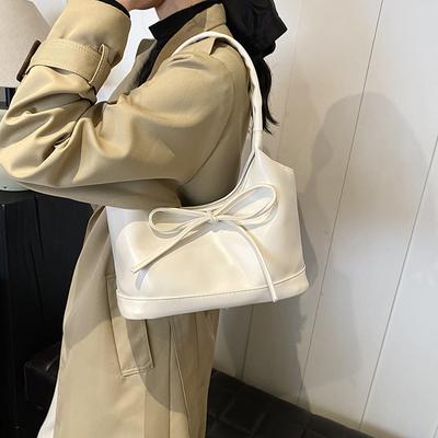 Versatile Bow Underarm Big Bag Women's 2025 New Fashion Oil Wax Leather Commuter Bag Autumn and Winter Texture Tote Bag