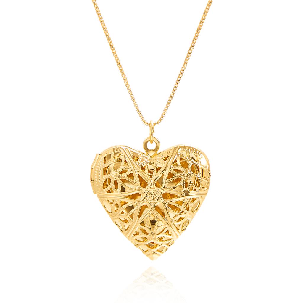 Romantic Heart Locket Pendant Necklace Vintage Gold Color Openable Photo Frame Charm Necklace for Women Men Couple Jewelry Gifts