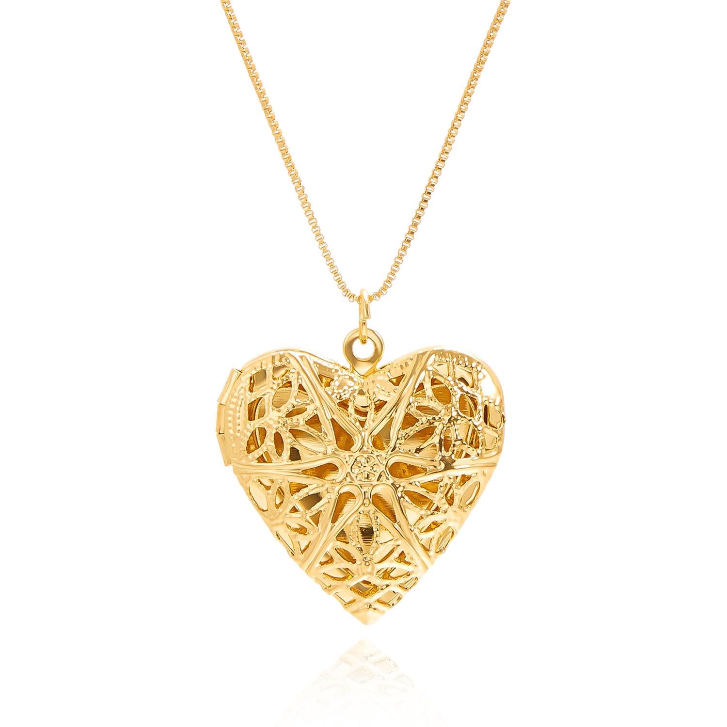 

Unique Gold Color Photo Frame Pendant Necklace Carved Design Love Heart Secret Message Locket Choker For Lover Couple Jewelry