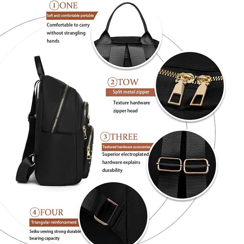 Fashion Bagpack Women High Quality Nylon Backpacks Female Big Travel Back Pack Large School Bags for Teenage Girls Shoulder Bag