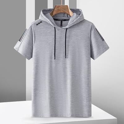 Men's Ice Silk Quick Drying T-shirt Summer Thin Sports and Fitness Top Loose and Breathable Versatile with A Hat