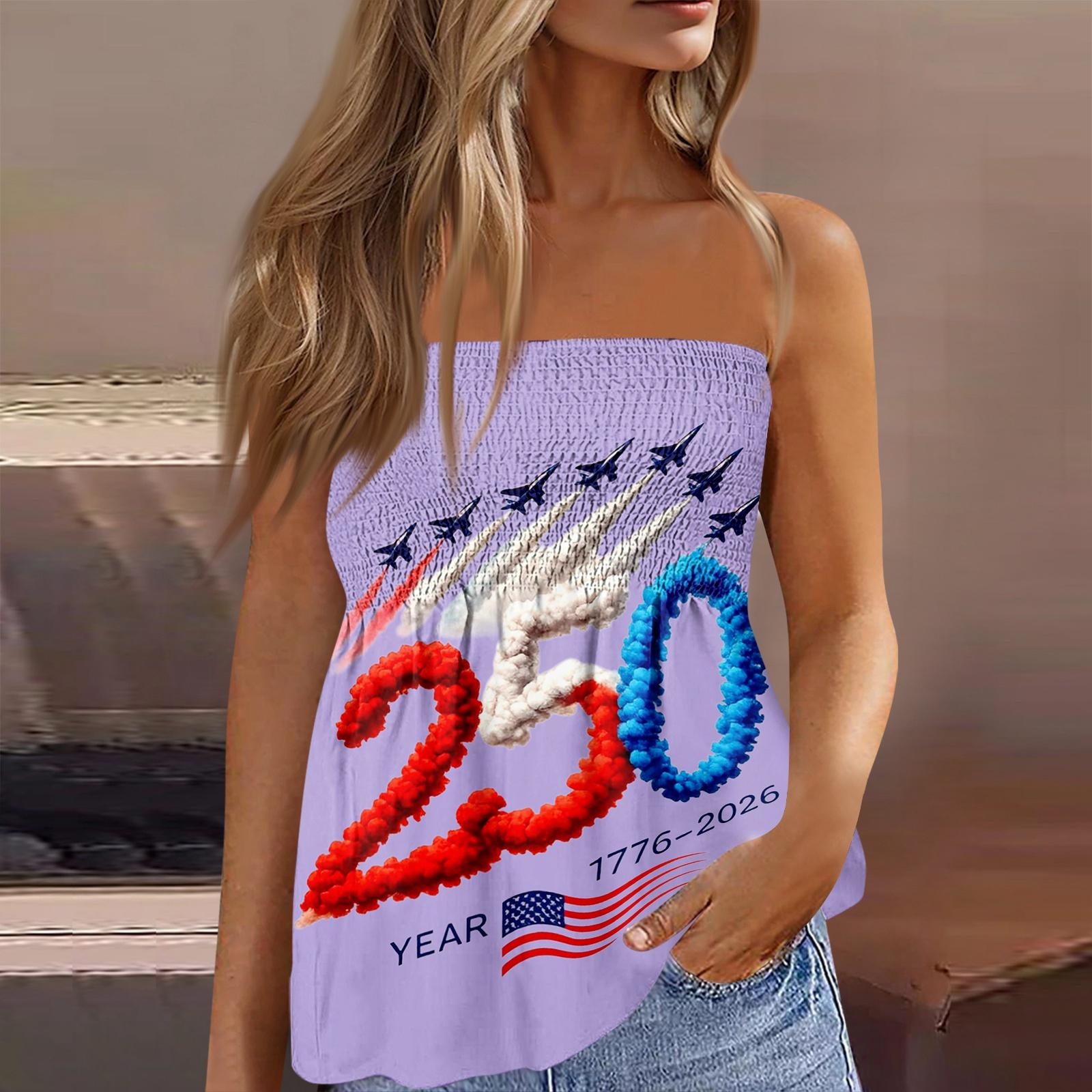 Модный сексуальный женский топ-бандо без спинки, эластичный, с принтом ко Дню независимости S фиолетовый