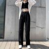 Women's High-Waist Adjustable Jeans - Korean Style Loose Straight-Leg Pants, Slimming Fit, Floor-Length, Small Sizes Available for Spring & Autumn.