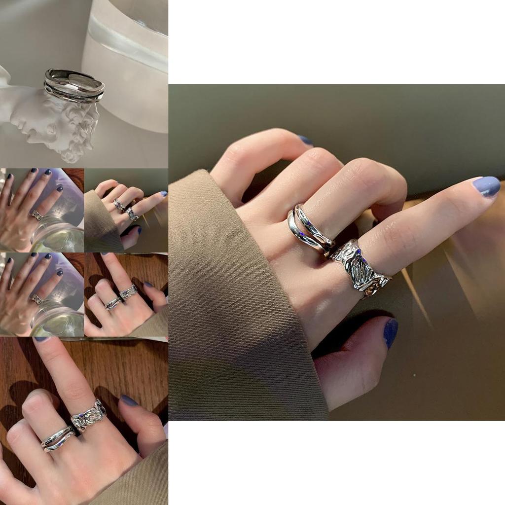 Stunning S925 Sterling Silver Minimalist Double Layer Geometric Ring For Women