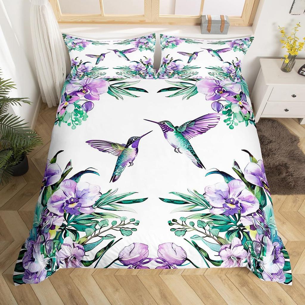 Hummingbird Flower Quilt Cover Bedding Digital Independent Station Kit Three-Piece Set