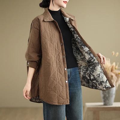 Coat for Women Cotton Double Layer Winter Thickened Casual Oversize Windbreaker Solid Color Jacket