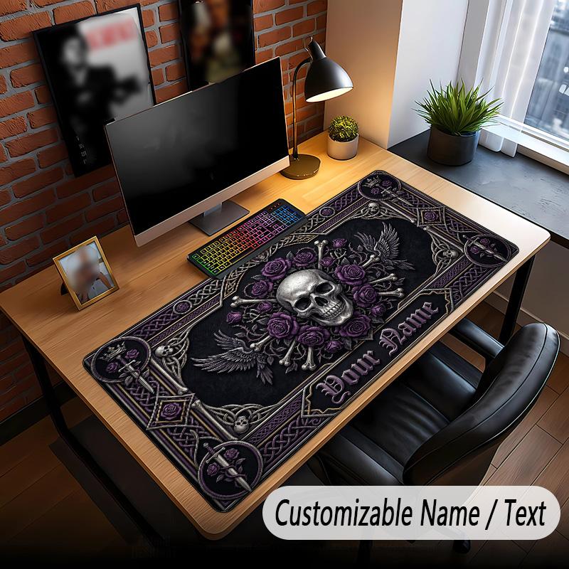 Skull Gothic Theme Custom Mouse Pad Personalized With Name Text Customized Desk Mat For Office Home Decor