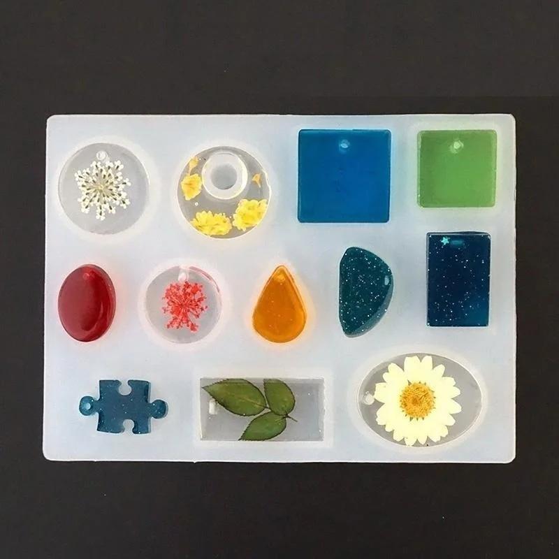 12 Designs Cabochon Silicone Mold Necklace Pendant Resin Jewelry Making Mould DIY Hand Craft