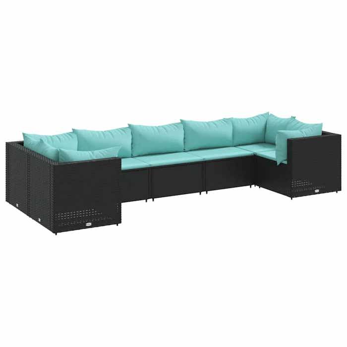 VidaXL Salon de jardin 7 pcs avec coussins Noir Résine tressée, ensemble de canapés d'extérieur, canapé d'angle de jardin, 3308260