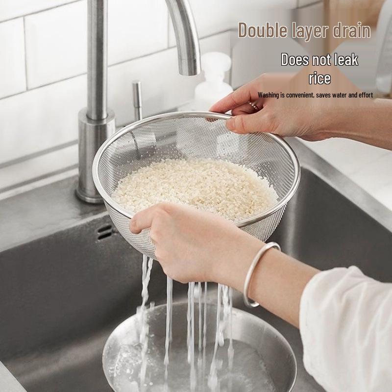 316 Stainless Steel Kitchen Colander Set - 2-Piece for Washing Vegetables, Fine Mesh Strainer for Draining, Rinsing, and Filtering Rice.