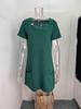 European and American Fashion: Women's Square Neck Short Sleeve Pocket Dress