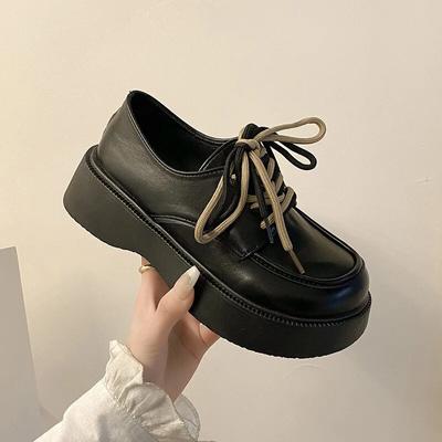 İngiliz Tarzı Deri Ayakkabı Kadın Bahar Retro Kalın Taban Bağcıklı Oxfords Yuvarlak Baş Mary Jane Ayakkabı Chaussures Femmes