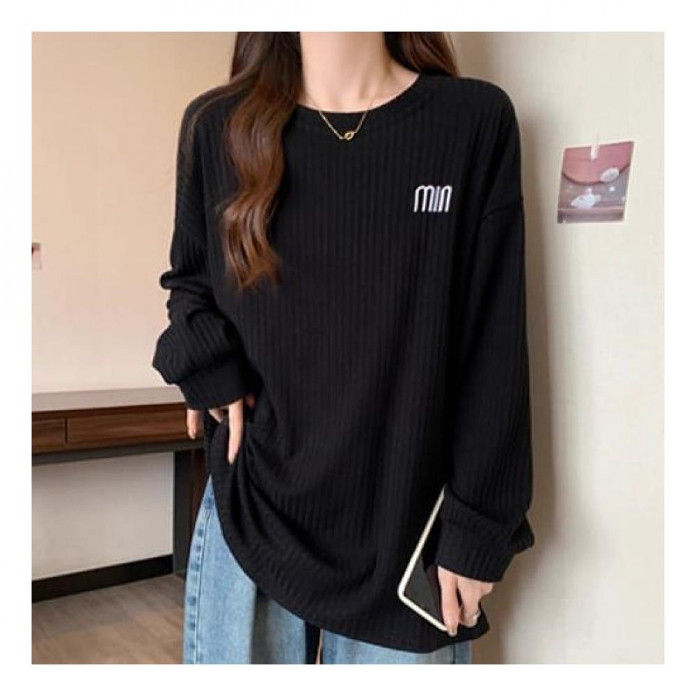 Navava Loose FiT Rib Long Sleeve Round Neck T shirT nT1440