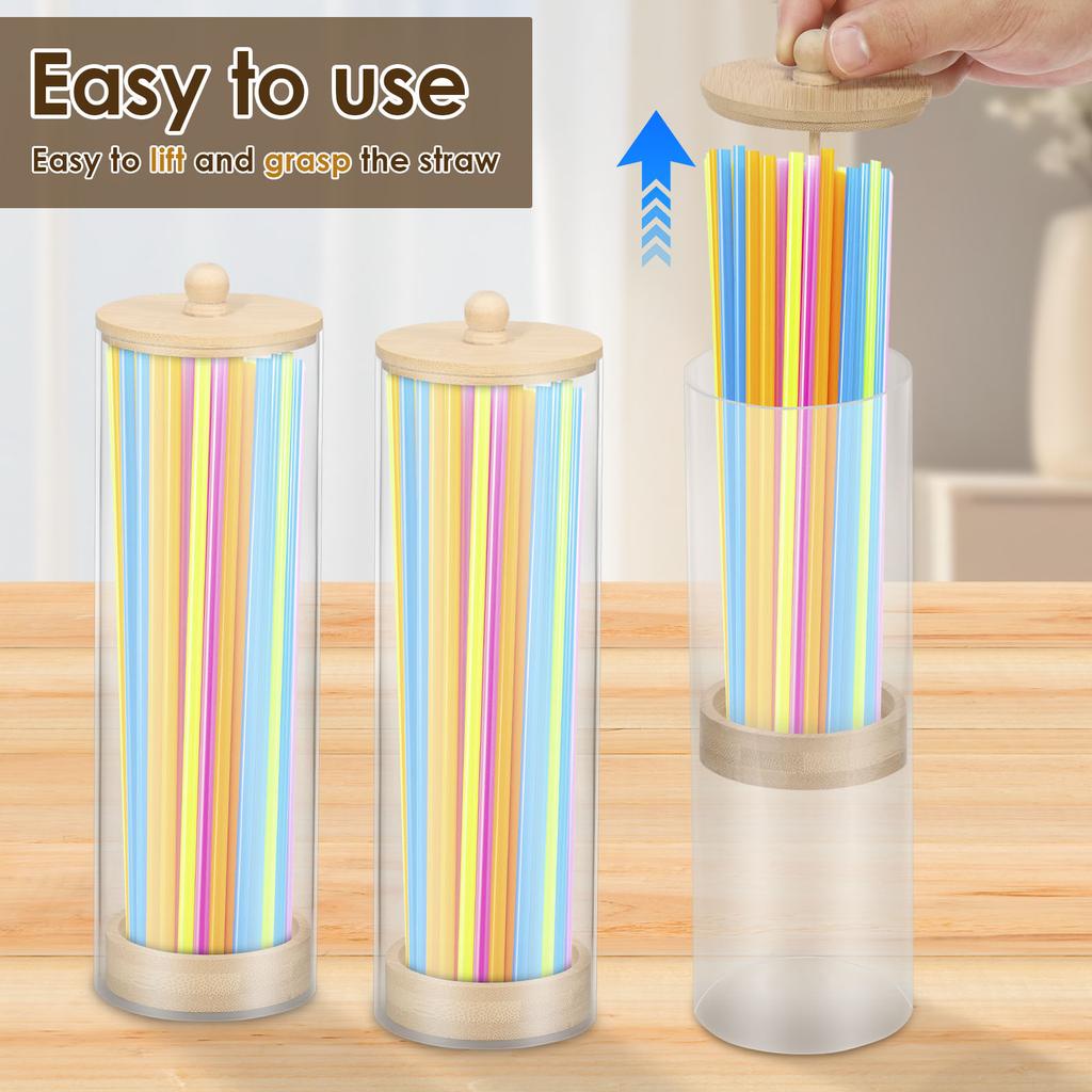 Straw Holder Dispenser Standard Size Drinking Straws Straws Organizer, Acrylic Plastic Straw Dispenser for Counter with Lid