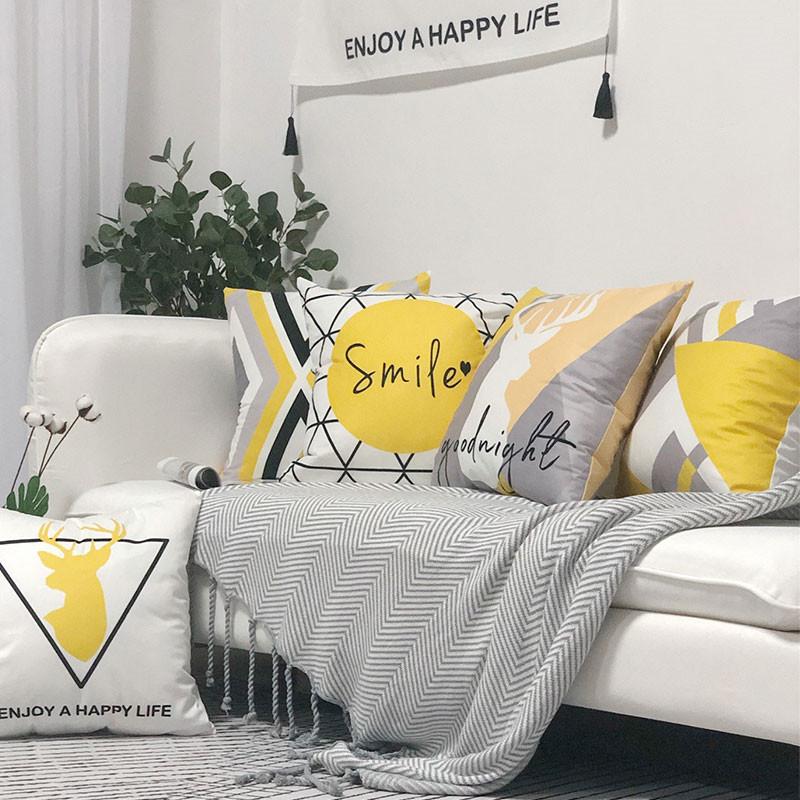 Yellow Nordic Cushion Gray Sofa Pillow Cover Model House Cushion Living Room Sofa Geometric Warm Yellow Cushion Cover
