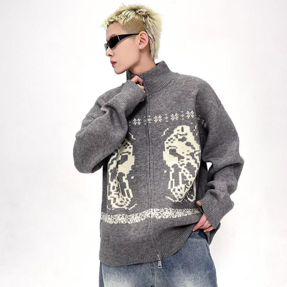 

Trendy Men s Literary Stand Collar Polar Fleece Zipper Sweater: Casual, Loose Knitwear for Couples XL сірий колір