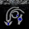Stock Gold Men's Jewelry Set Alloy and Bling Rhinestone Iced Out Hip Hop Quartz Watch Bracelet Wing Pendant Necklace