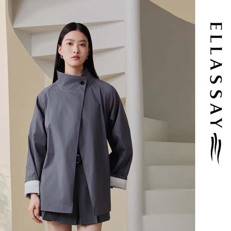 

ELLASSAY Women s Elegant H-line Stand Collar Trench Coat L