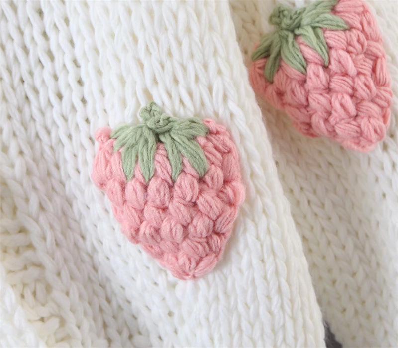 European & American New Strawberry Knitted Cardigan: Women's V-Neck Loose Lantern Sleeve Sweater