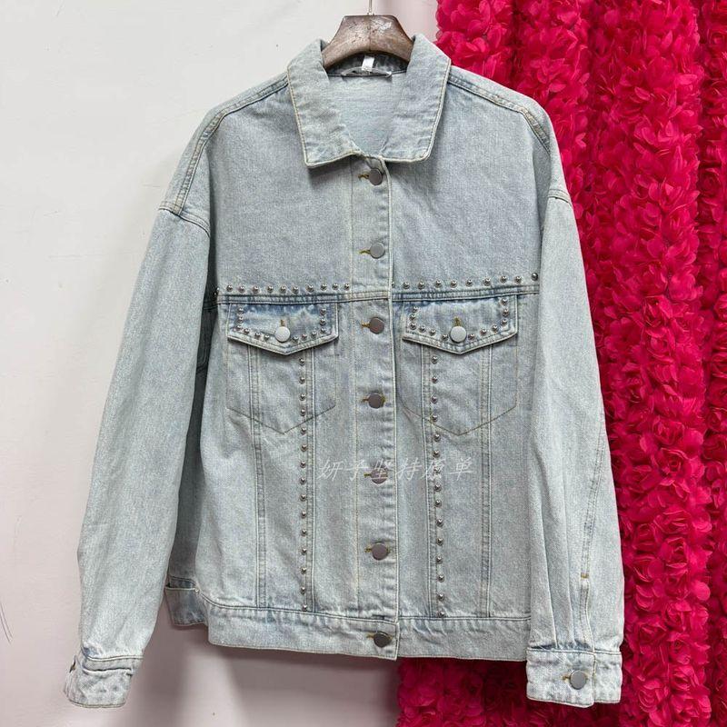 Foreign Trade Pure Original Single Wash Light Color Exquisite Cotton Rivet Denim Coat Loose Version Short Coat