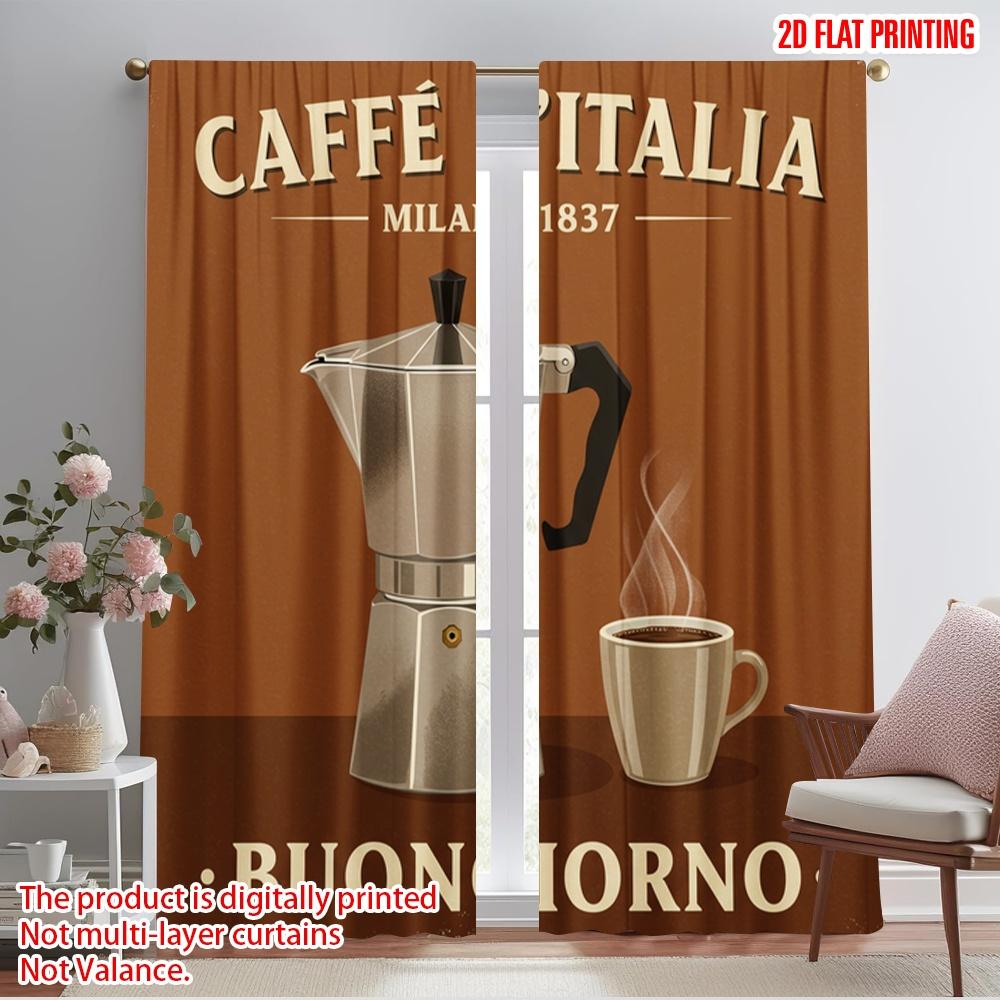 2pcs 2D flat printing Party Curtains Italian Coffee Cafe Milano Buongiorno Polyester Without Electricity 0 Perfect for Room