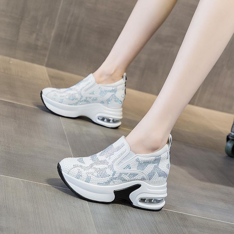 Platform shoes women's shoes spring and summer new casual inner height increase white shoes rhinestone platform sports air cushion shoes large size