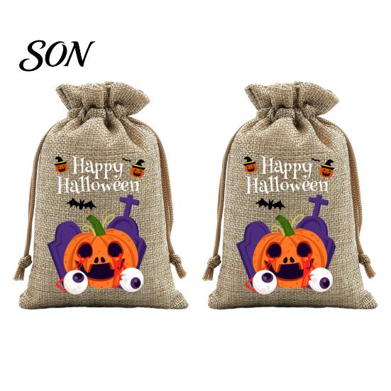 Lightweight Candy Carriers 2Pcs Halloween Pumpkin Drawstring Bags for Treats, Retro Burlap Pattern Party Favors Trick or Treat Bags, Portable