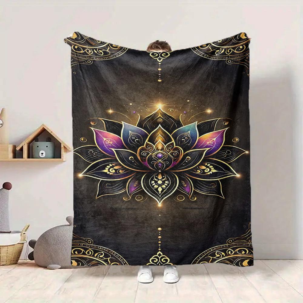 1pc Lotus Mandala Blanket, Lightweight Flannel Throw For Sofa, Bed, Travel, Camping, Livingroom, Office, Couch, Chair