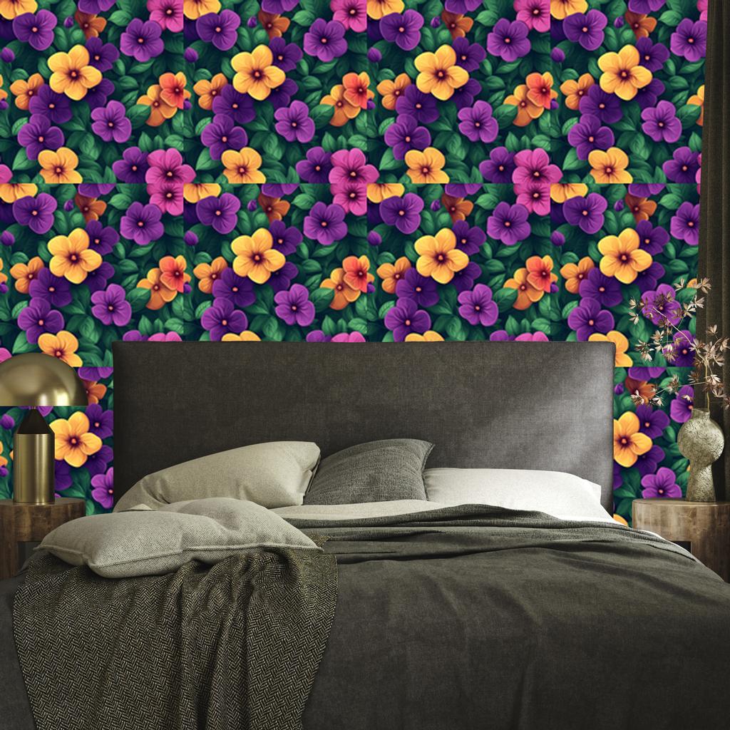 Wallpaper Flowers and Leaves in Sea and Purple for Living Room and Bedroom 50x1000