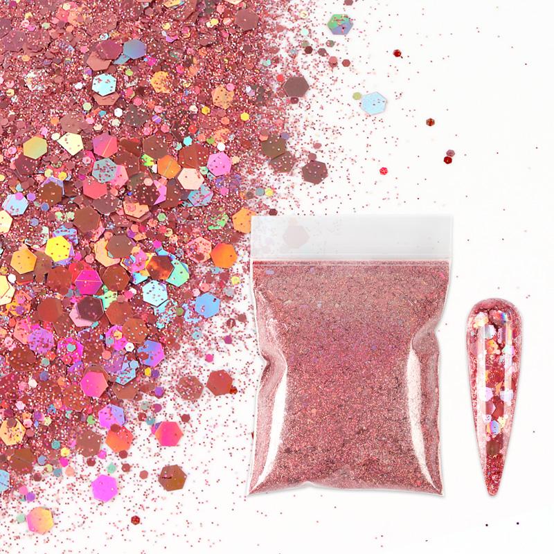 

10 г массивные голографические блестящие ногти, шестигранные объемные блестки, пудра, украшение для гель-лака для ногтей, золотые, серебристые, красные, розовые аксессуары