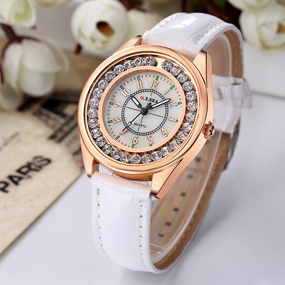 Men Women Couple Diamond-bordered Waterproof Leather Belt Luminous Quartz Watch Wristwatch