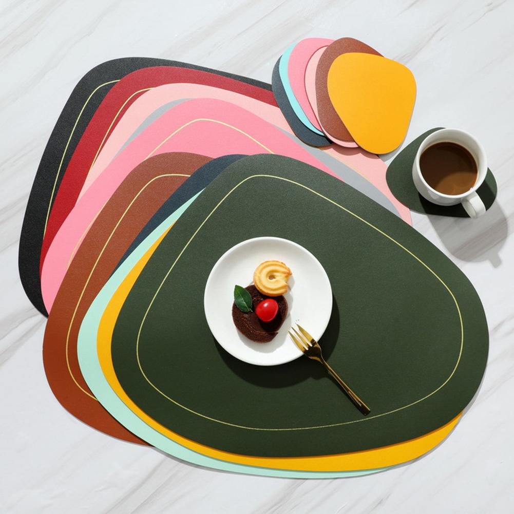 Double-Sided Leather Placemat Heat Resistant Insulation Coffee Mats Oil-Proof Nordic Style for Indoor Outdoor Dinner Table Decor