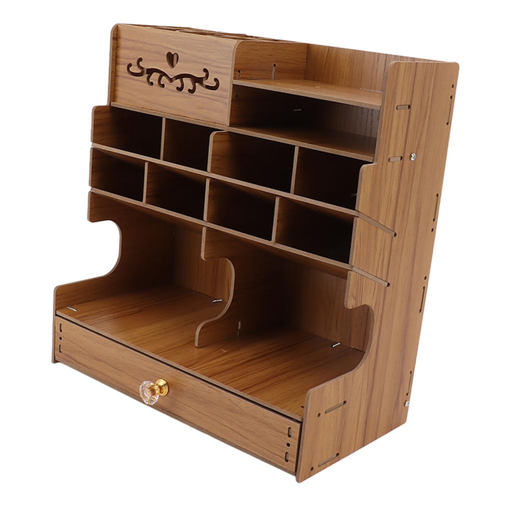 Wooden Desk Organizer Multi Functional DIY Pen Holder Box Desktop Stationary Easy Assembly Home