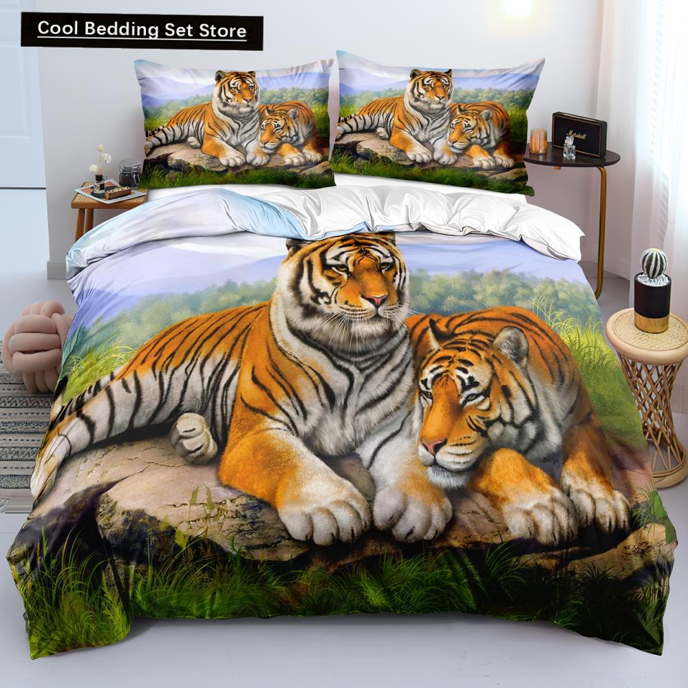 3D Tiger Duvet Cover Soft Comforter Cover Animal Bedding Set Tiger Pattern Quilt Cover for Bedroom Decor 2/3Pcs King Queen Size