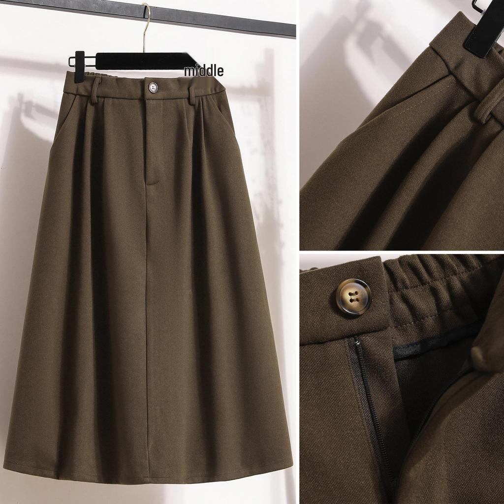 Übergrößen Retro High-Waist A-Linien Midi-Rock für Damen - Herbst/Winter 2023, Schlankmachend, Über dem Knie mit großem Saum