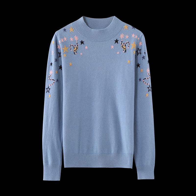 Damski sweter z okrągłym dekoltem z mieszanki kaszmiru, można prać w pralce