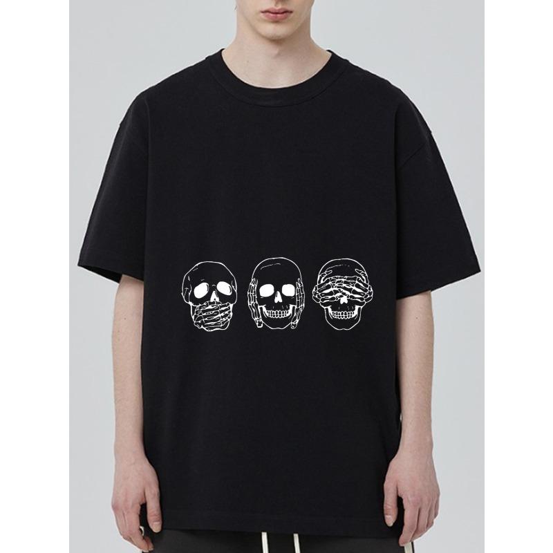 

Black T Shirt with Three Skulls and Text Print for Casual Wear XXXXL чёрный