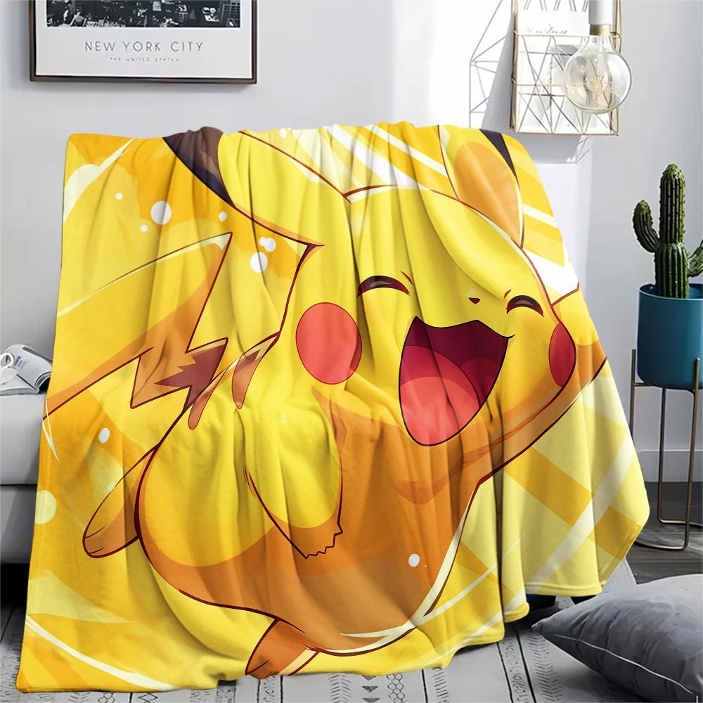 Cartoon Pikachu pattern Flannel Blanket, High quality Comfortable for All Seasons, Home Decor, Warmth and Comfort, Perfect for Gifts.