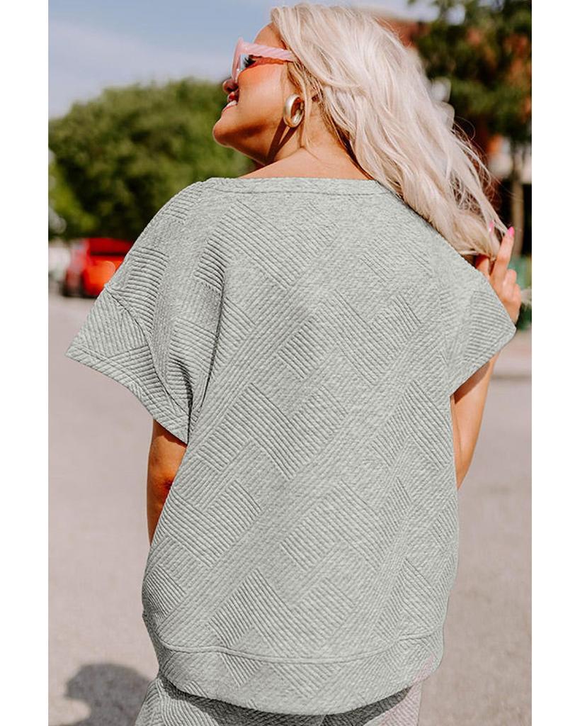 Azura Exchange Set tricou gri texturat, croială lejeră, și pantaloni cu șnur